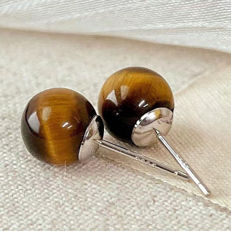 WORN WITHIN Simple Tiger Eye Retro Round Protection Stud Earrings