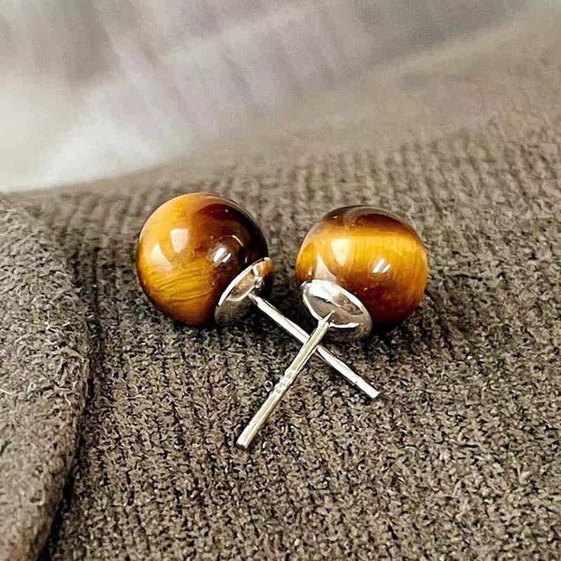 WORN WITHIN Simple Tiger Eye Retro Round Protection Stud Earrings