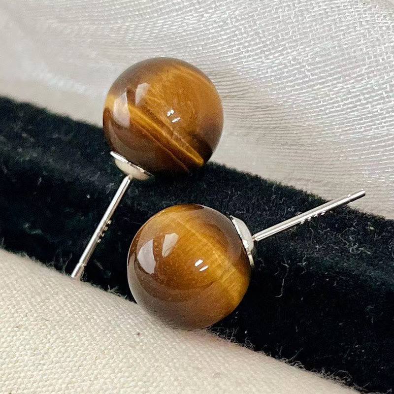 WORN WITHIN Simple Tiger Eye Retro Round Protection Stud Earrings