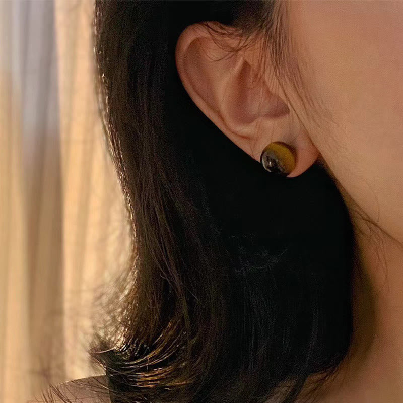 WORN WITHIN Simple Tiger Eye Retro Round Protection Stud Earrings
