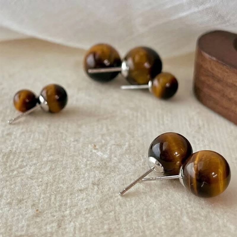 WORN WITHIN Simple Tiger Eye Retro Round Protection Stud Earrings