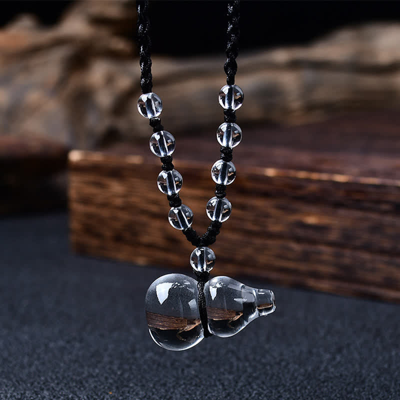 WORN WITHIN Natural Clear Quartz Gourd Protection Beads Rope Necklace