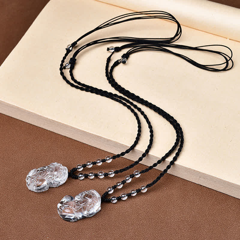 WORN WITHIN Natural Clear Quartz Pixiu Clarity Beads Rope Necklace