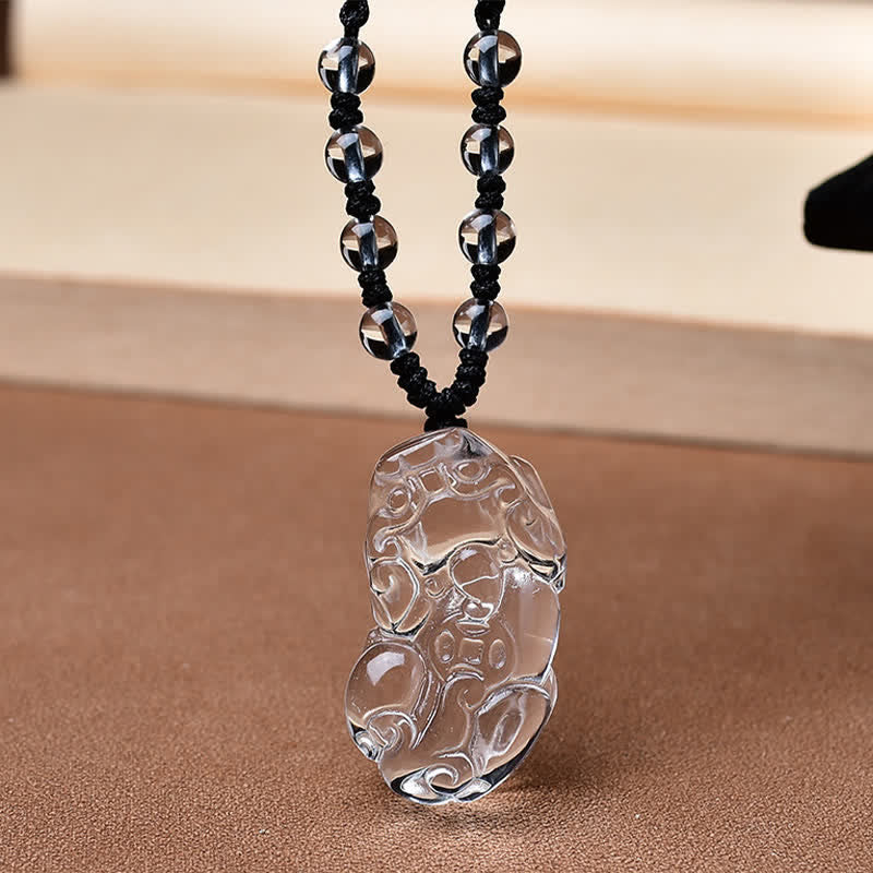 WORN WITHIN Natural Clear Quartz Pixiu Clarity Beads Rope Necklace