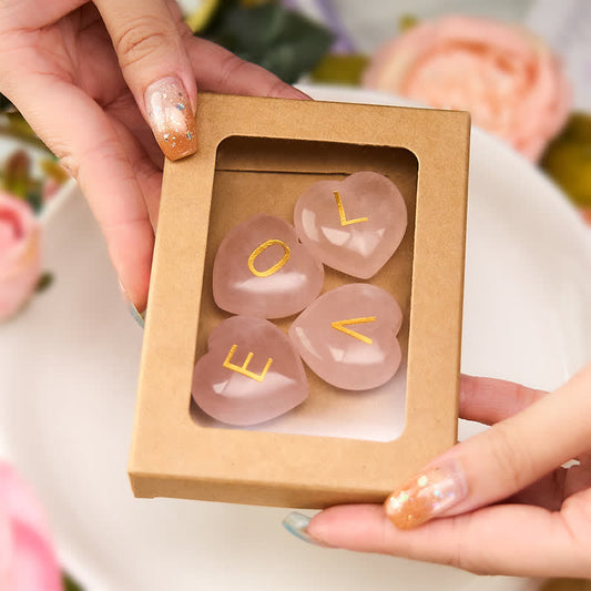 WORN WITHIN 4Pcs Love & Comfort Heart Pattern Natural Rose Quartz Healing Crystal Stone Decor