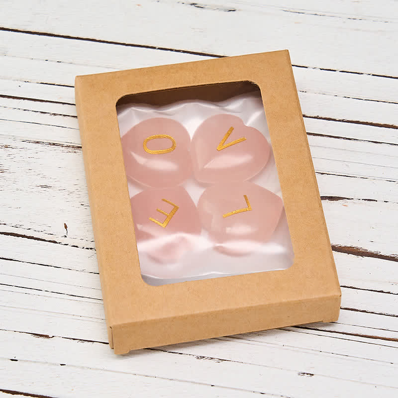 WORN WITHIN 4Pcs Love & Comfort Heart Pattern Natural Rose Quartz Healing Crystal Stone Decor