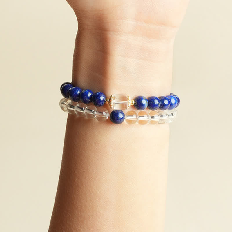 Buddha Stones Lapis Lazuli Clear Quartz Balance Beaded Bracelet