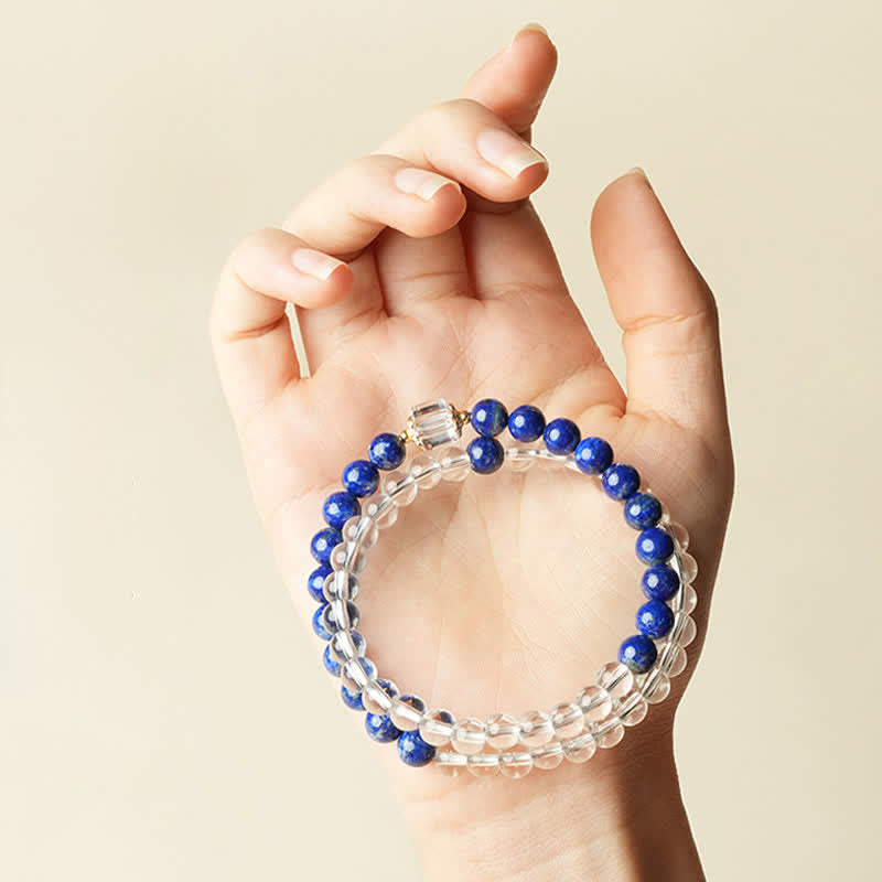 Buddha Stones Lapis Lazuli Clear Quartz Balance Beaded Bracelet
