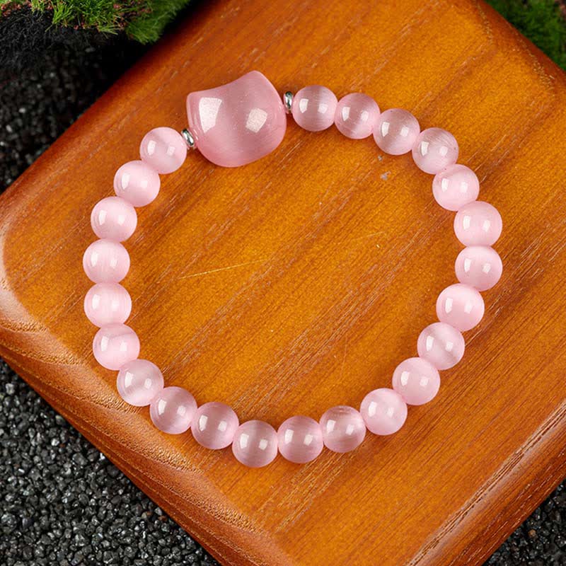 WORN WITHIN Cute Cat Design Blue Lace Agate Clear Quartz  Beaded Bracelet