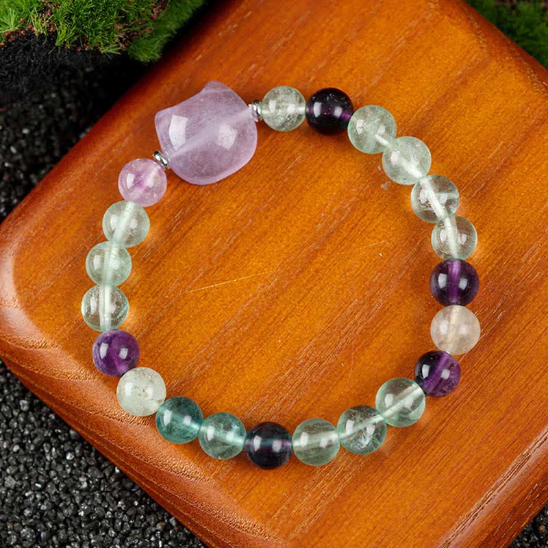 WORN WITHIN Cute Cat Design Blue Lace Agate Clear Quartz  Beaded Bracelet