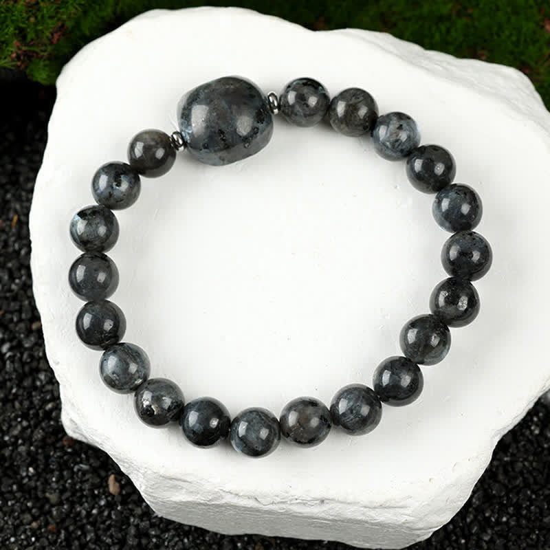 WORN WITHIN Cute Cat Design Blue Lace Agate Clear Quartz  Beaded Bracelet