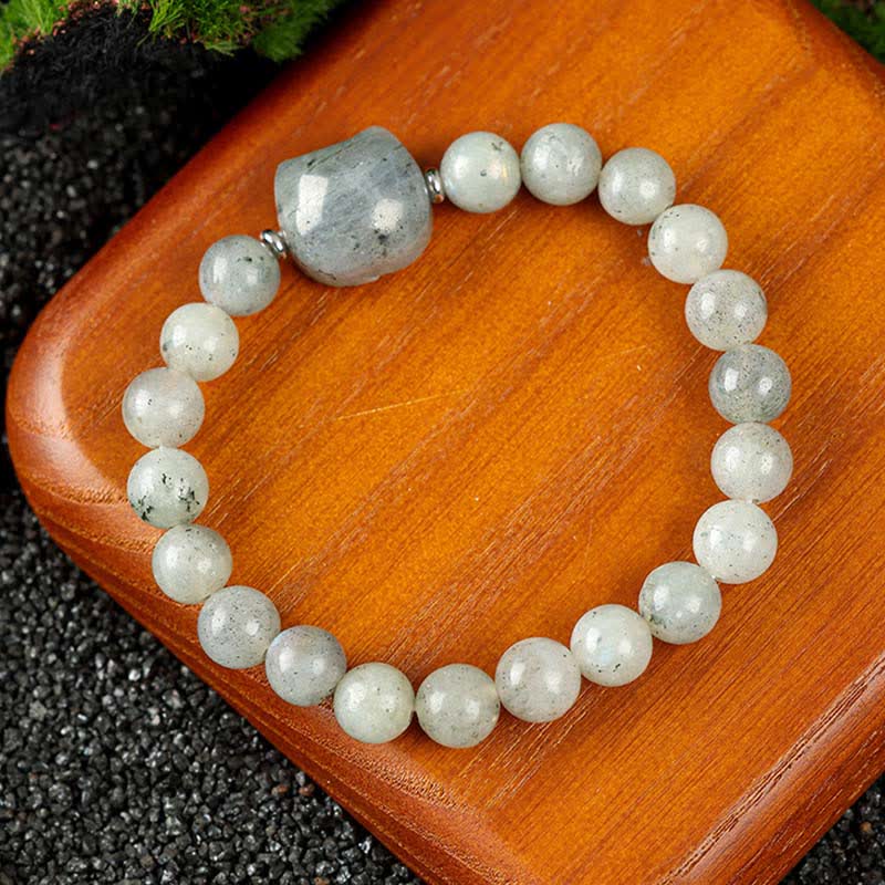 WORN WITHIN Cute Cat Design Blue Lace Agate Clear Quartz  Beaded Bracelet