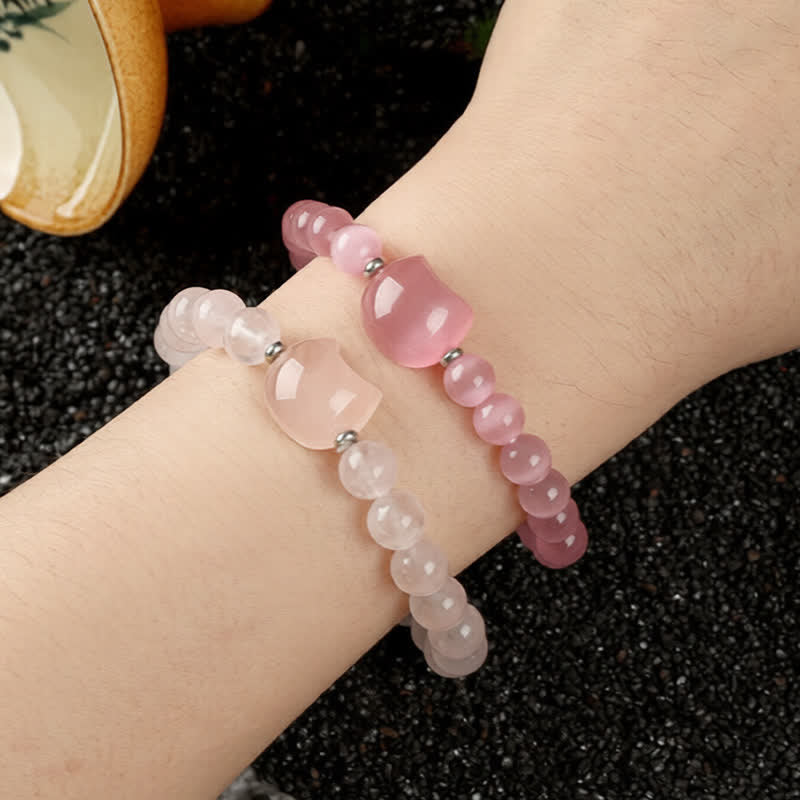 WORN WITHIN Cute Cat Design Blue Lace Agate Clear Quartz  Beaded Bracelet