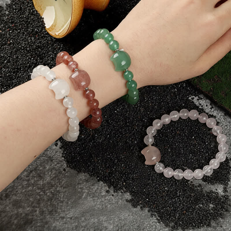 WORN WITHIN Cute Cat Design Blue Lace Agate Clear Quartz  Beaded Bracelet