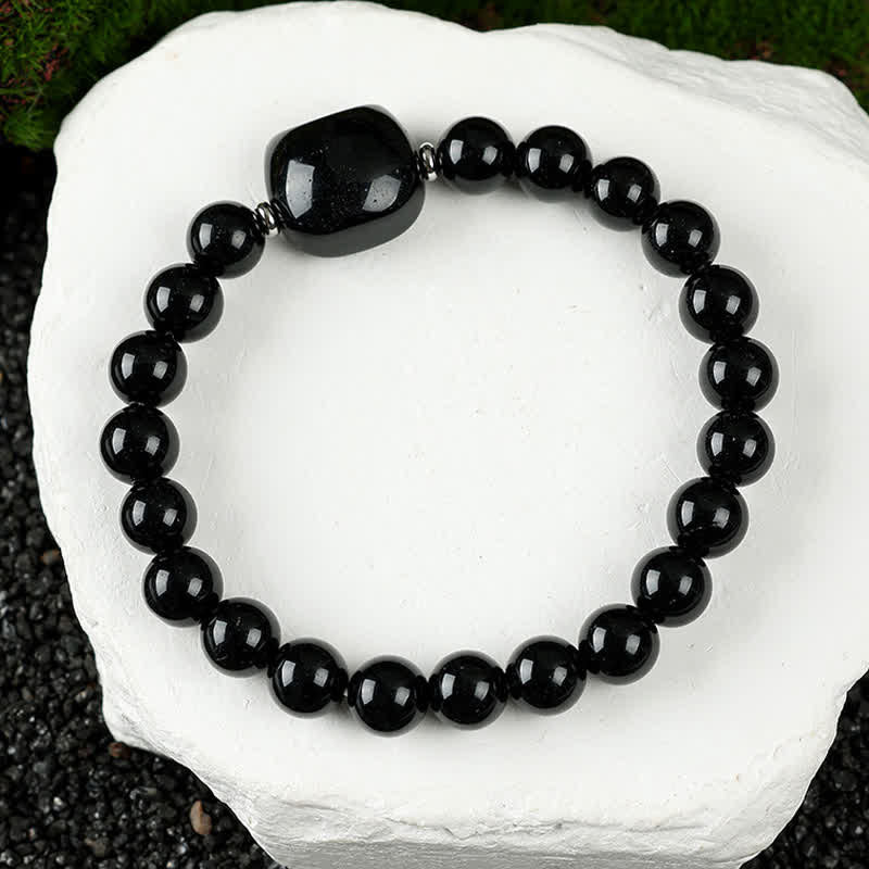WORN WITHIN Cute Cat Design Blue Lace Agate Clear Quartz  Beaded Bracelet