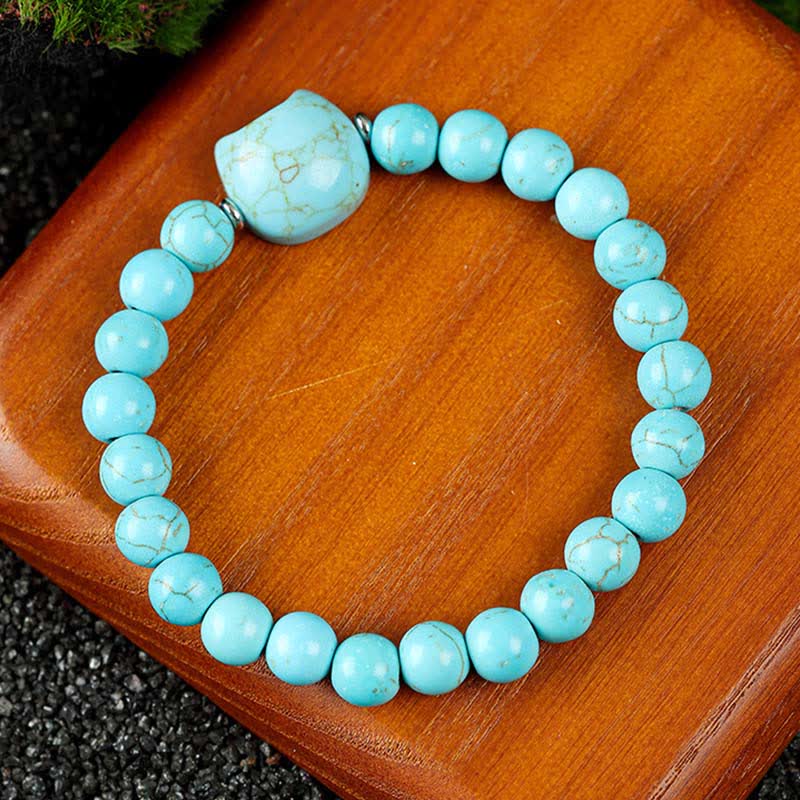 WORN WITHIN Cute Cat Design Blue Lace Agate Clear Quartz  Beaded Bracelet