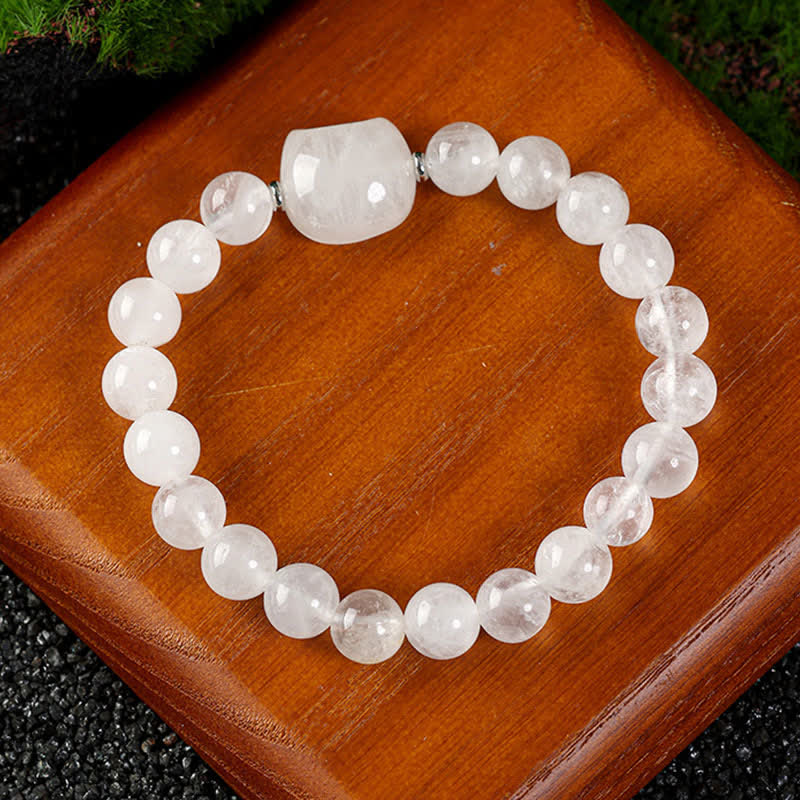 WORN WITHIN Cute Cat Design Blue Lace Agate Clear Quartz  Beaded Bracelet