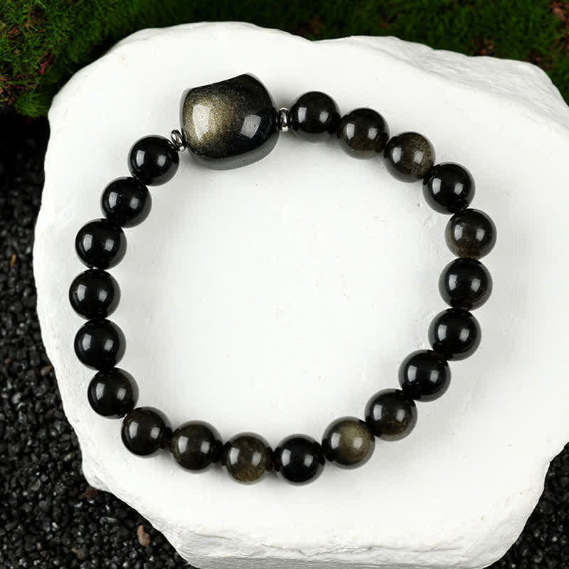 WORN WITHIN Cute Cat Design Blue Lace Agate Clear Quartz  Beaded Bracelet