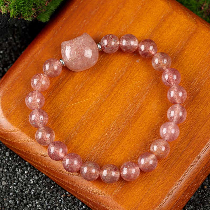 WORN WITHIN Cute Cat Design Blue Lace Agate Clear Quartz  Beaded Bracelet