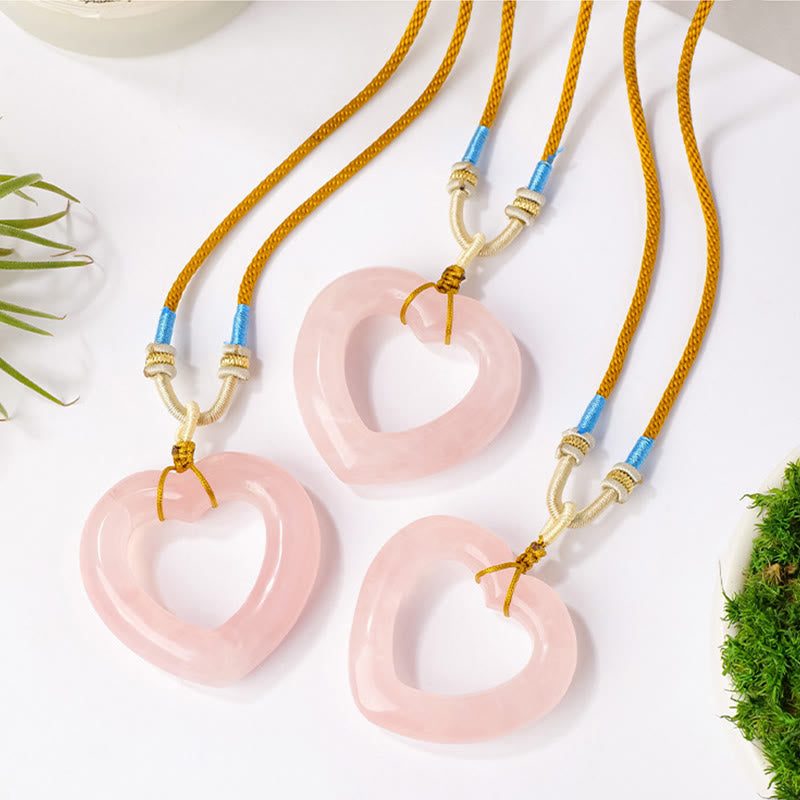 WORN WITHIN Natural Rose Quartz Hollow Love Heart Caring Necklace Pendant