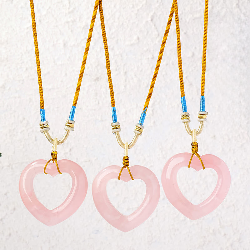WORN WITHIN Natural Rose Quartz Hollow Love Heart Caring Necklace Pendant