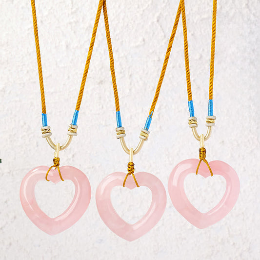 WORN WITHIN Natural Rose Quartz Hollow Love Heart Caring Necklace Pendant