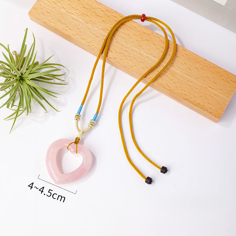 WORN WITHIN Natural Rose Quartz Hollow Love Heart Caring Necklace Pendant