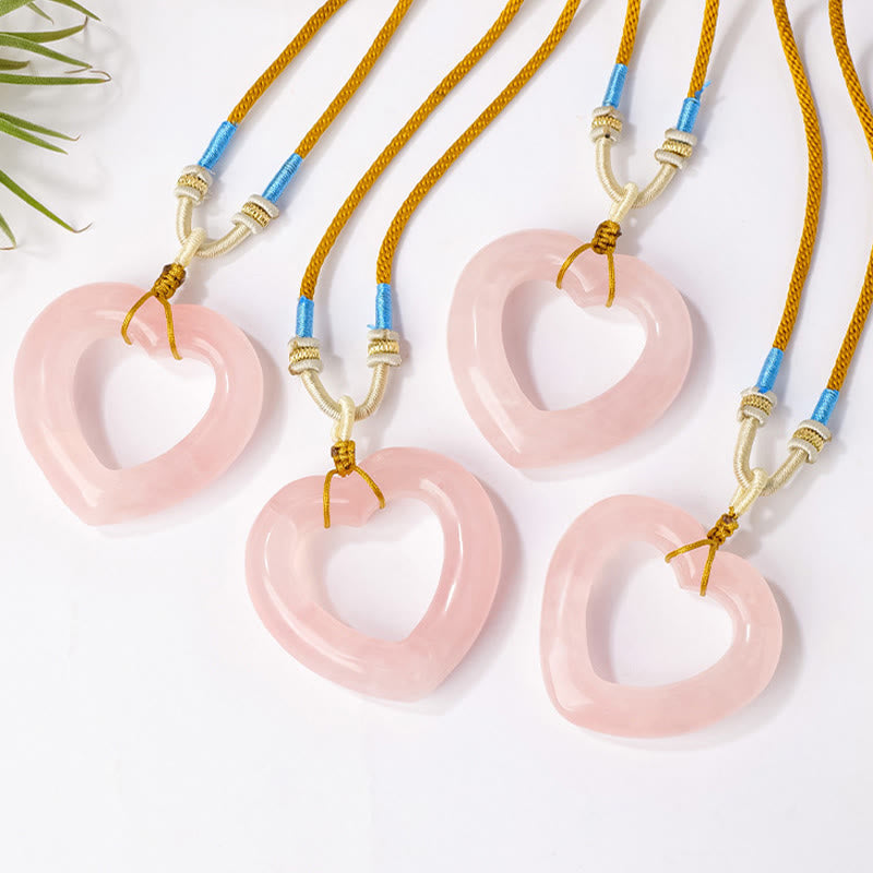 WORN WITHIN Natural Rose Quartz Hollow Love Heart Caring Necklace Pendant