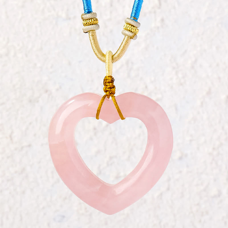 WORN WITHIN Natural Rose Quartz Hollow Love Heart Caring Necklace Pendant