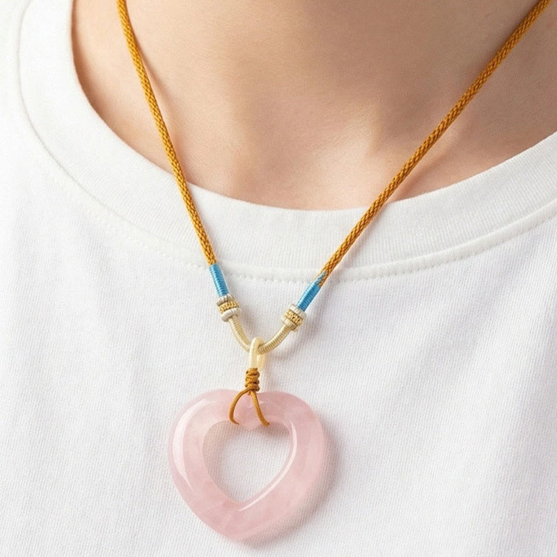 WORN WITHIN Natural Rose Quartz Hollow Love Heart Caring Necklace Pendant