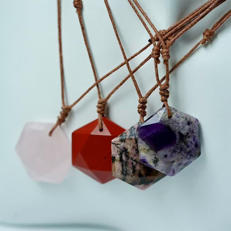 WORN WITHIN Star of David Carving Clear Quartz Indian Agate Amethyst Healing Necklace Pendant