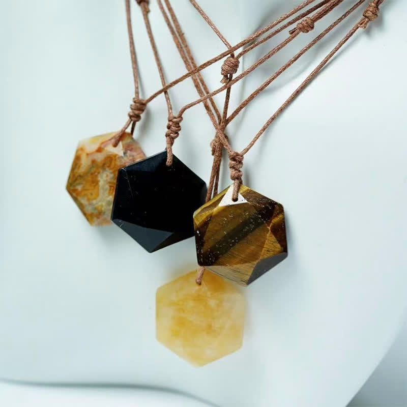 WORN WITHIN Star of David Carving Clear Quartz Indian Agate Amethyst Healing Necklace Pendant