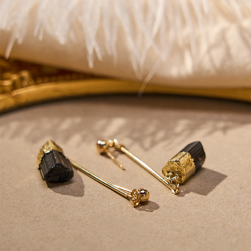 Buddha Stones Irregular Natural Black Tourmaline Grounding Drop Earrings