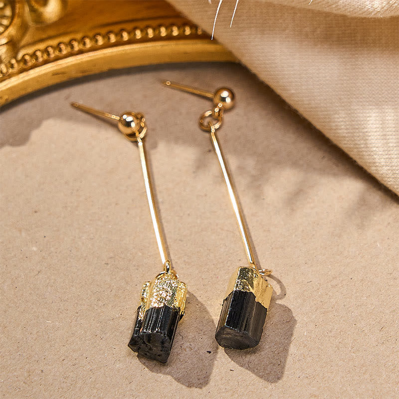 Buddha Stones Irregular Natural Black Tourmaline Grounding Drop Earrings