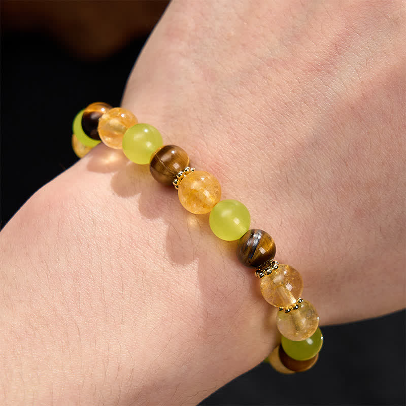Buddha Stones Natural Citrine Tiger Eye Green Jade Prosperity Bracelet