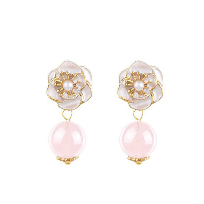 WORN WITHIN Rose Quartz Camellia Loving Energy Drop Earrings