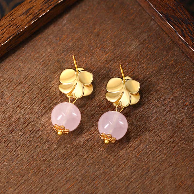 WORN WITHIN Rose Quartz Camellia Loving Energy Drop Earrings