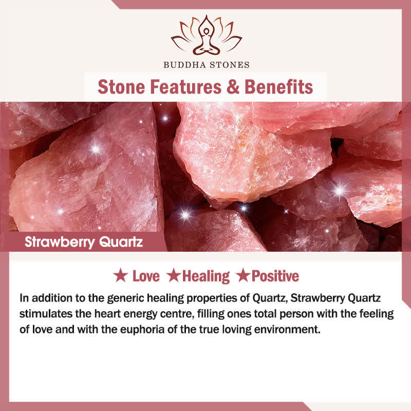 Buddha Stones Natural Strawberry Quartz Rose Quartz Ceramic Barrel Bead Lotus Pendant Clarity Round Bead Bracelet