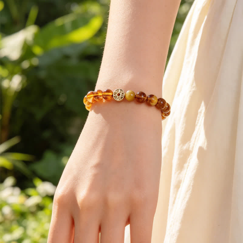 Buddha Stones Tiger Eye Natural Stone Fu Character Copper Coins Happiness Bracelet