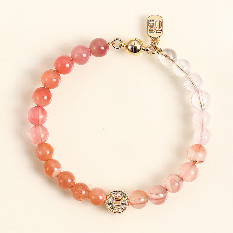 Buddha Stones Tiger Eye Natural Stone Fu Character Copper Coins Happiness Bracelet