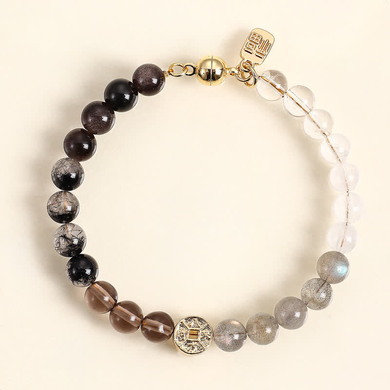 Buddha Stones Tiger Eye Natural Stone Fu Character Copper Coins Happiness Bracelet