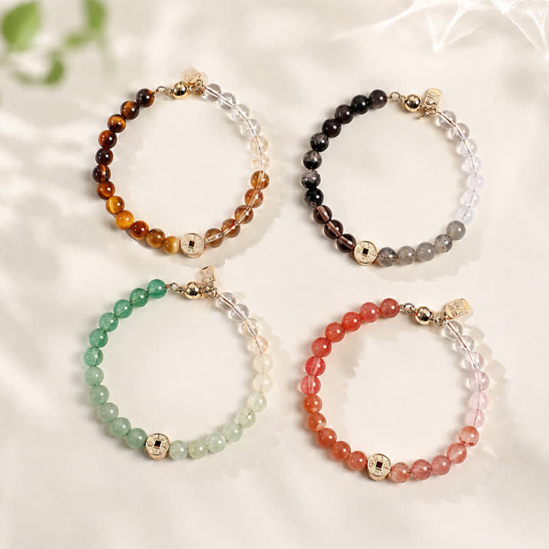 Buddha Stones Tiger Eye Natural Stone Fu Character Copper Coins Happiness Bracelet