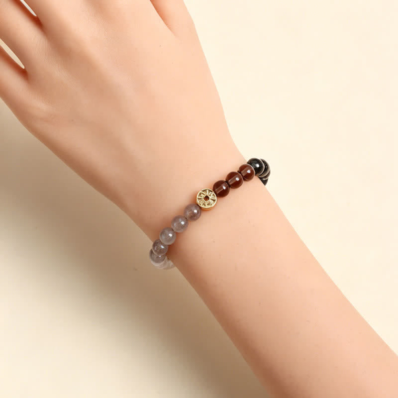 Buddha Stones Tiger Eye Natural Stone Fu Character Copper Coins Happiness Bracelet