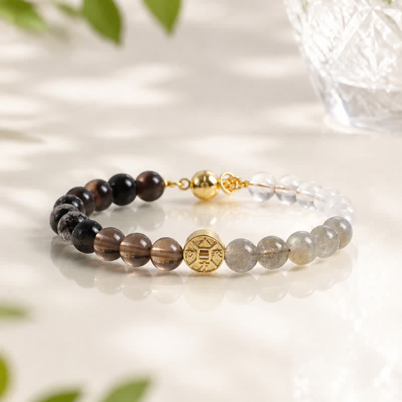 Buddha Stones Tiger Eye Natural Stone Fu Character Copper Coins Happiness Bracelet