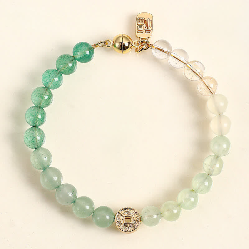 Buddha Stones Tiger Eye Natural Stone Fu Character Copper Coins Happiness Bracelet