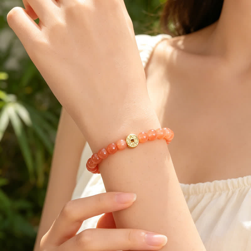 Buddha Stones Tiger Eye Natural Stone Fu Character Copper Coins Happiness Bracelet