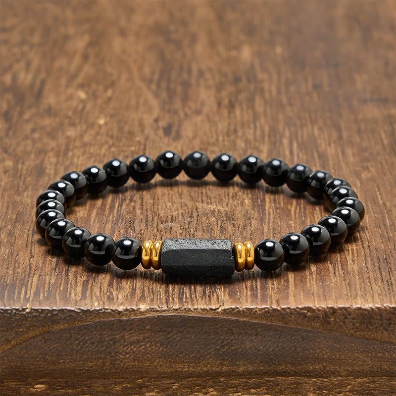 WORN WITHIN Black Obsidian Black Tourmaline Protection Minimalist Round Bead Bracelet