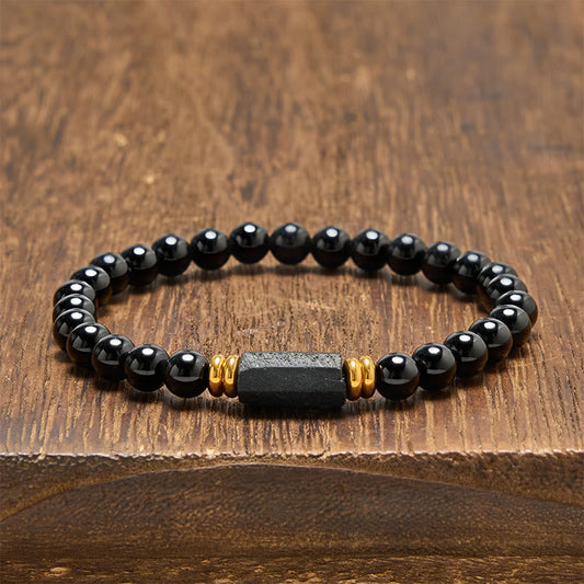 WORN WITHIN Black Obsidian Black Tourmaline Protection Minimalist Round Bead Bracelet