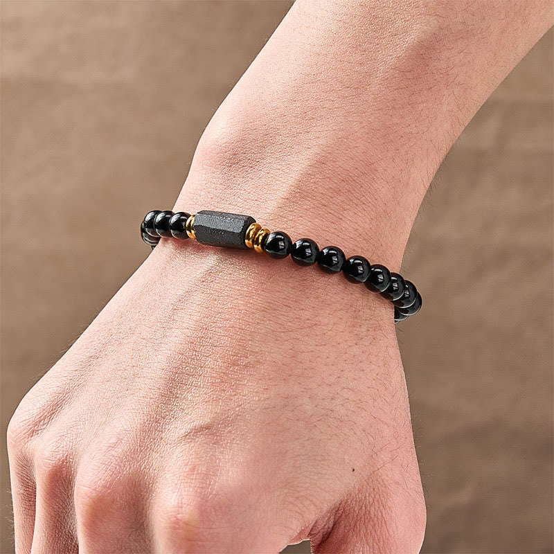 WORN WITHIN Black Obsidian Black Tourmaline Protection Minimalist Round Bead Bracelet