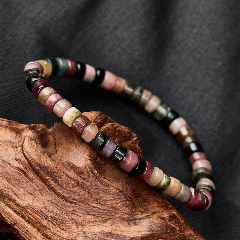 WORN WITHIN Multicolor Tourmaline Protection Faceted Tablet Bead Bracelet